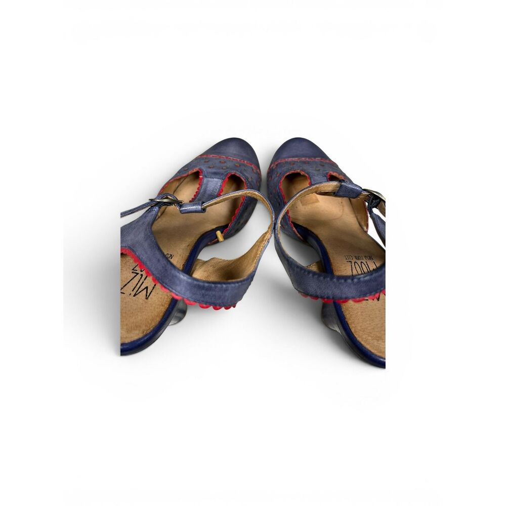 Miz Mooz Nico T-Strap Heels 7 / 37.5 Blue Red Perforated Leather Mary Jane Pumps - Picture 9 of 9